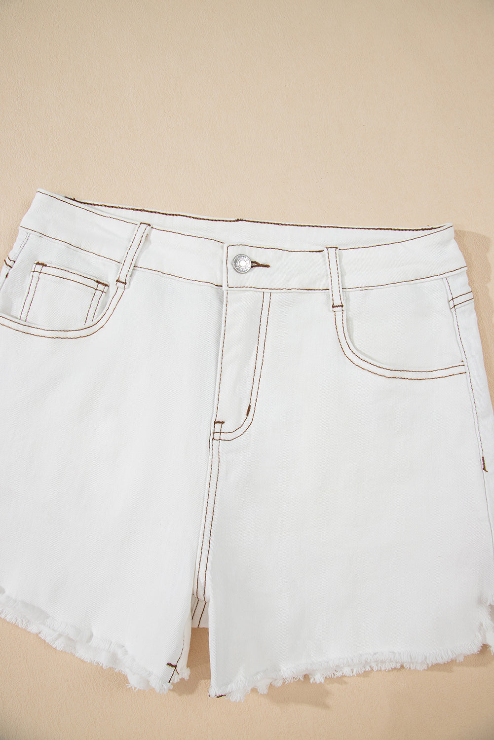 98% Cotton White Raw Hem High Waist Denim Shorts