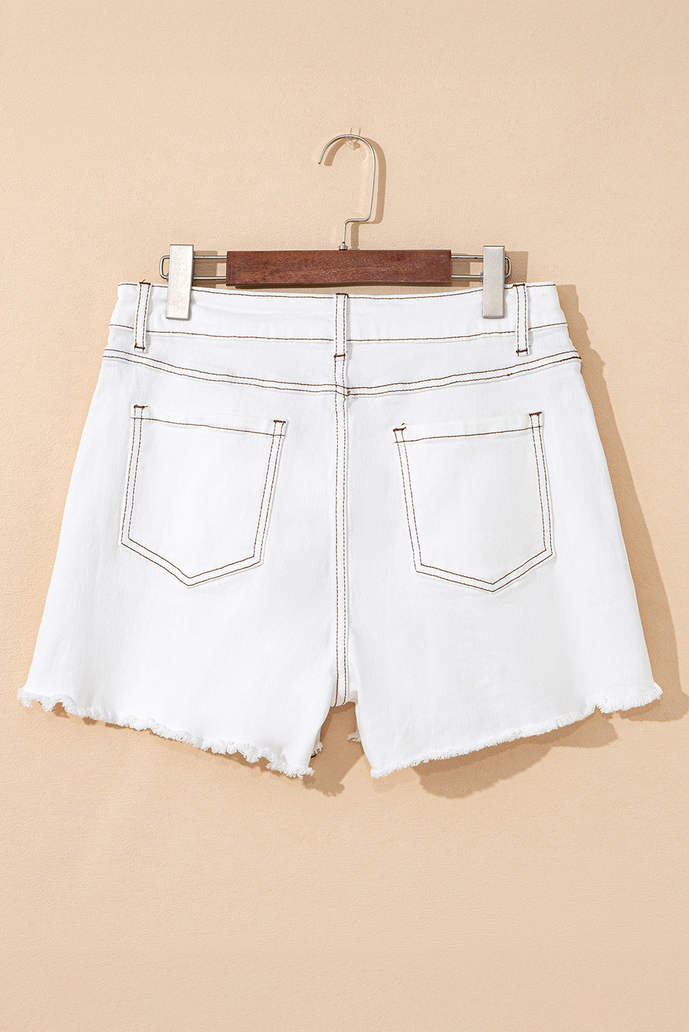 98% Cotton White Raw Hem High Waist Denim Shorts
