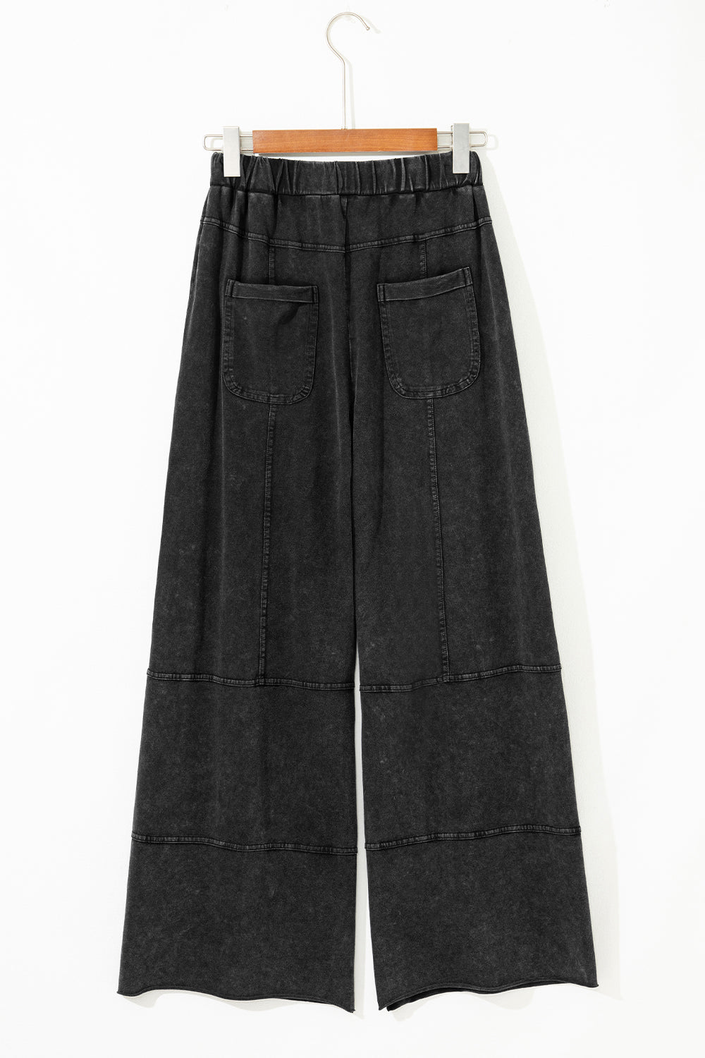 100% Cotton Black Exposed Seam Drawstring Elastic Waistband Wide Leg Pants