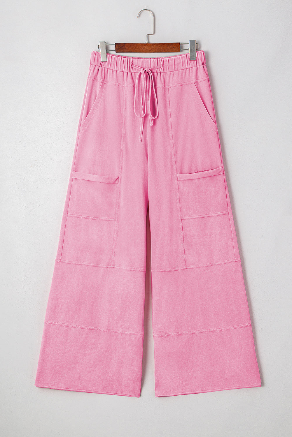 100% Cotton Bonbon Exposed Seam Drawstring Elastic Wide Leg Pants