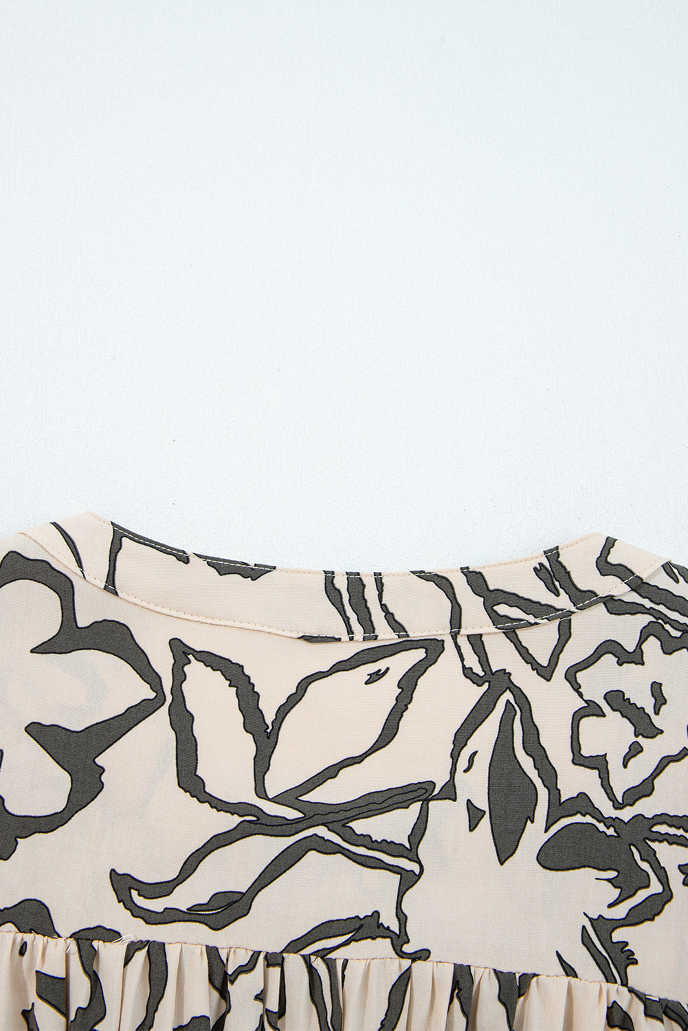 Gray Floral Print Batwing Sleeve Buttoned Loose Fit Shirt