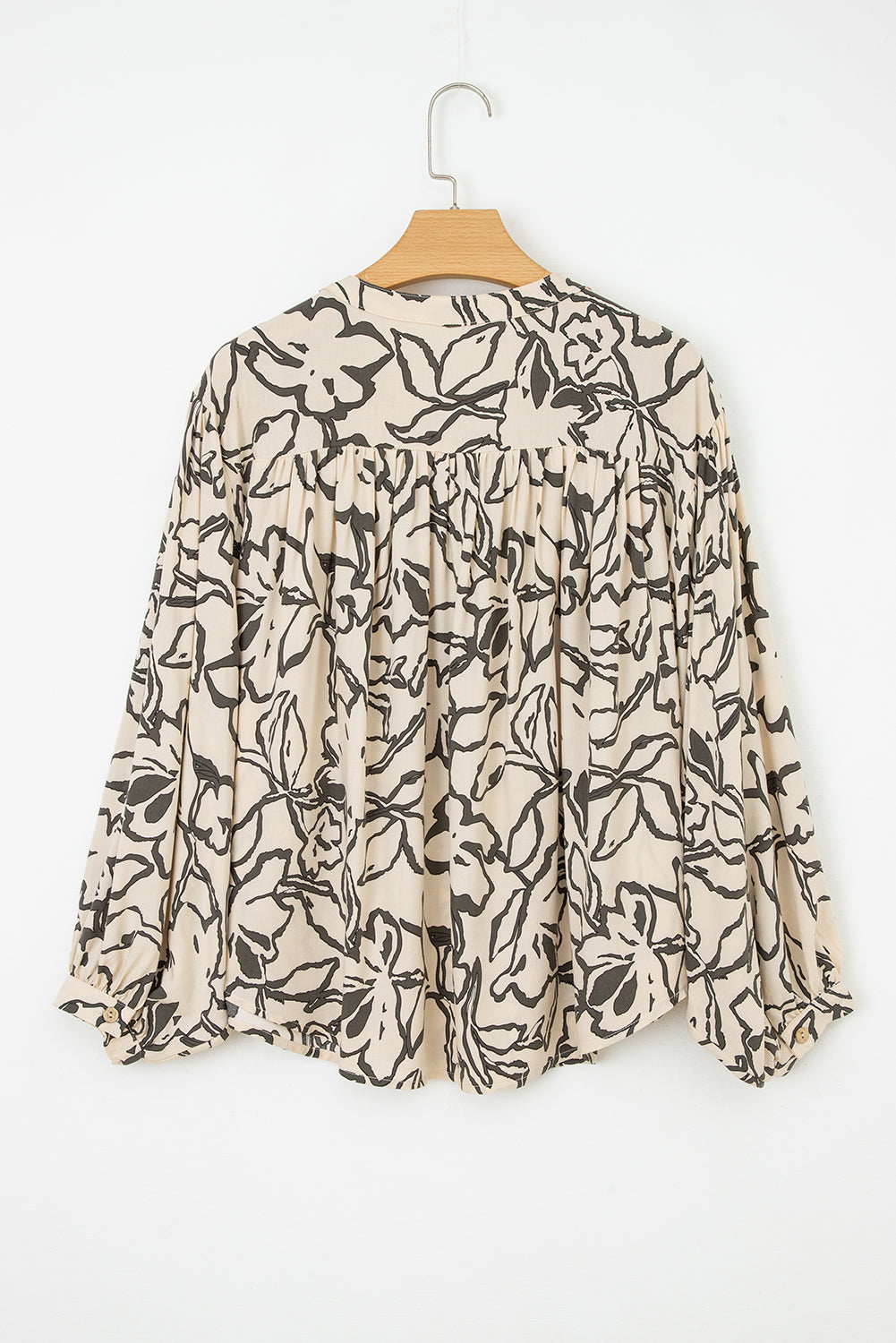 Gray Floral Print Batwing Sleeve Buttoned Loose Fit Shirt