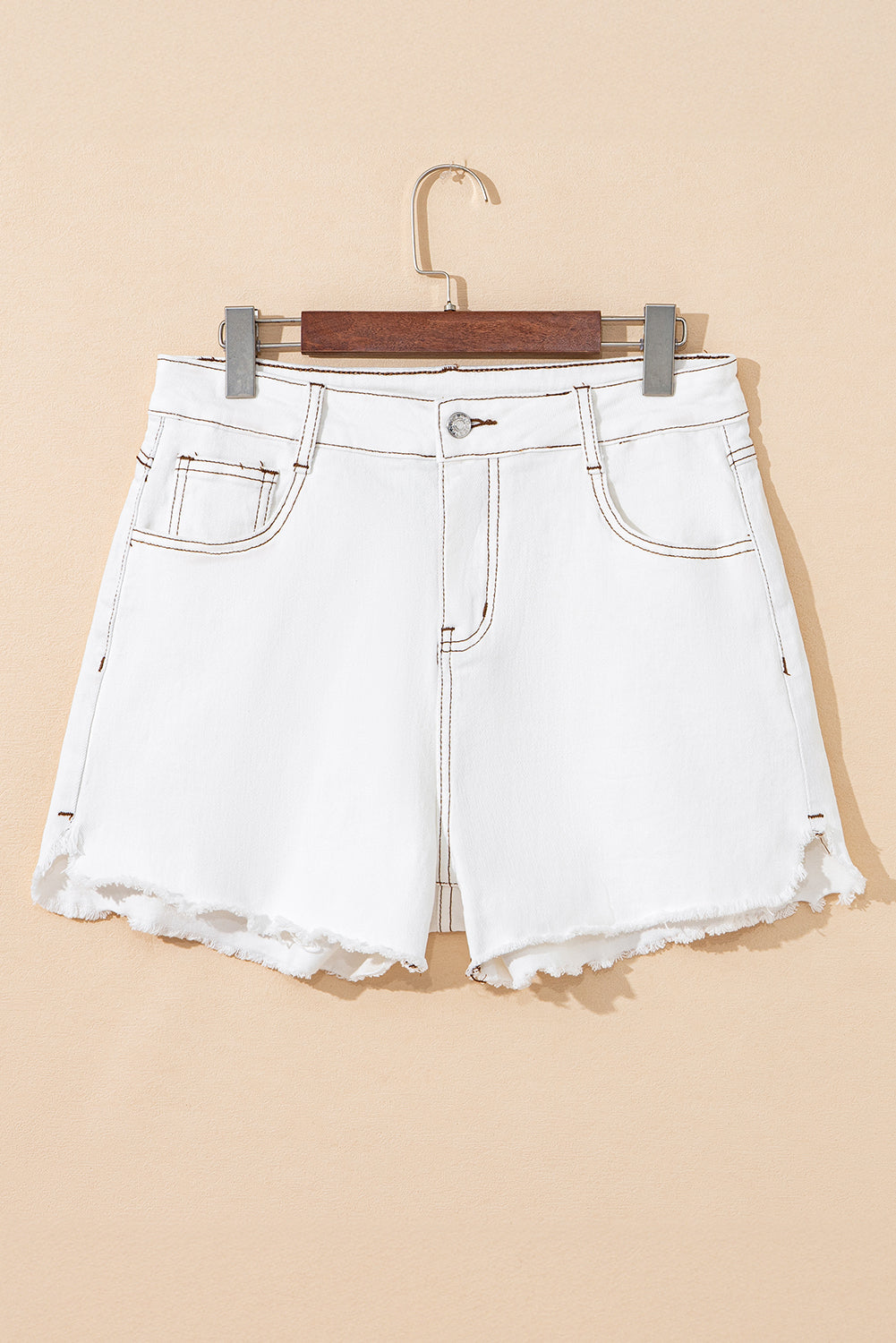 98% Cotton White Raw Hem High Waist Denim Shorts
