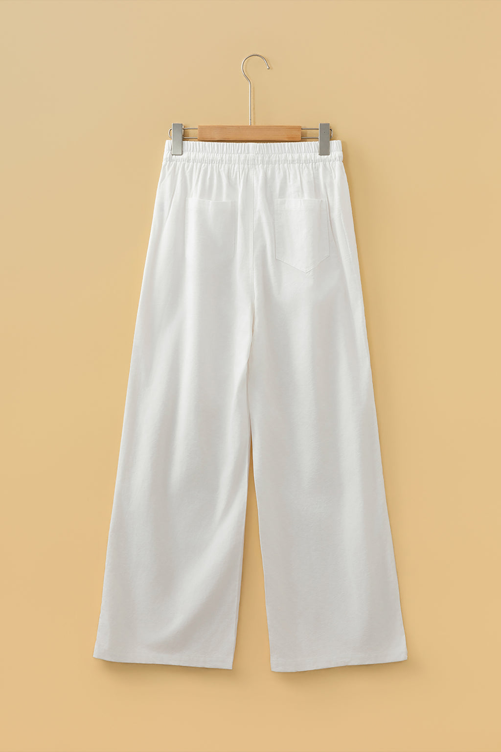Breathable Drawstring Elastic Waist Button Pleated Detail Wide Leg Pants