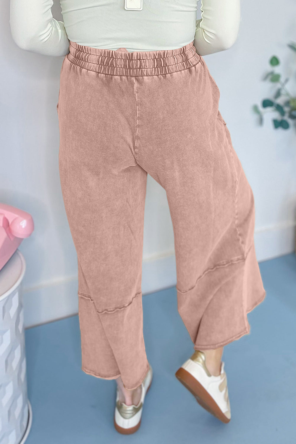 100% Cotton Flower Patch Mineral Washed Cropped Wide Leg Pants