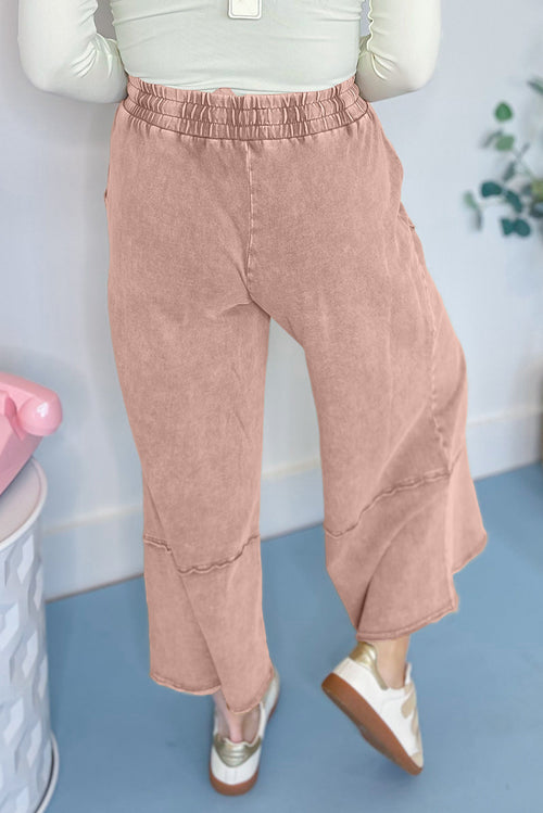 100% Cotton Flower Patch Mineral Washed Cropped Wide Leg Pants