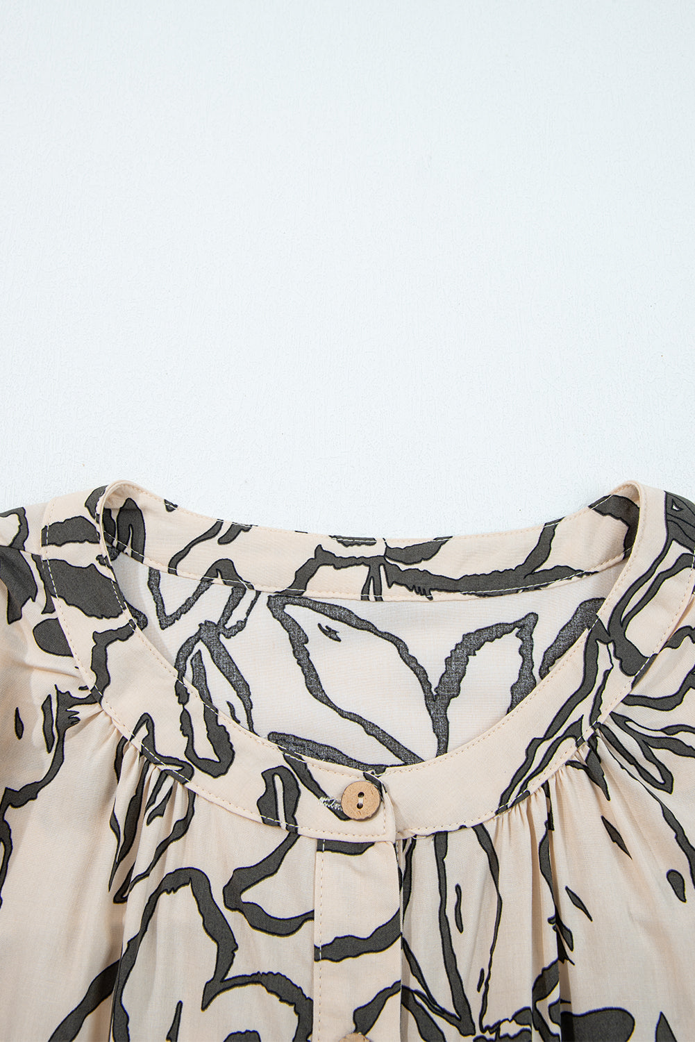 Gray Floral Print Batwing Sleeve Buttoned Loose Fit Shirt