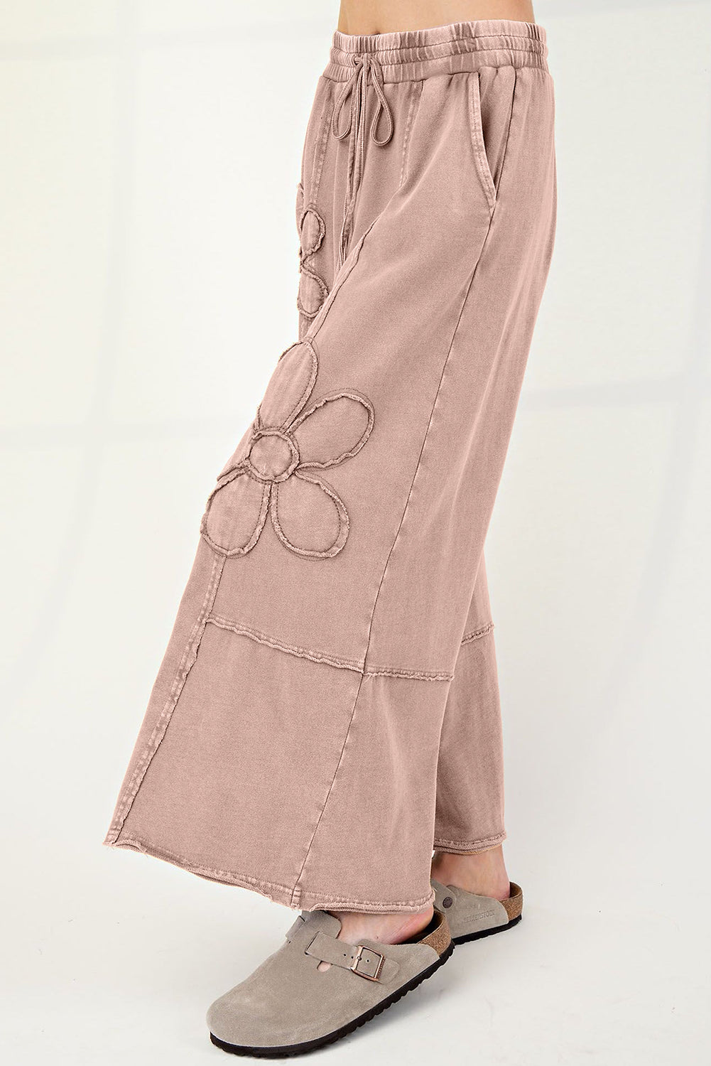 100% Cotton Flower Patch Mineral Washed Cropped Wide Leg Pants